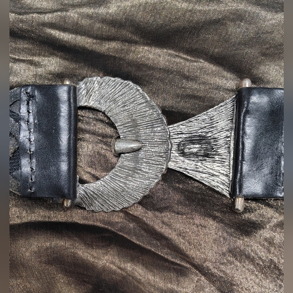 Pewter Hook Deco- Goth Stretchy Braided Black Leather Belt - Picture 5 of 9